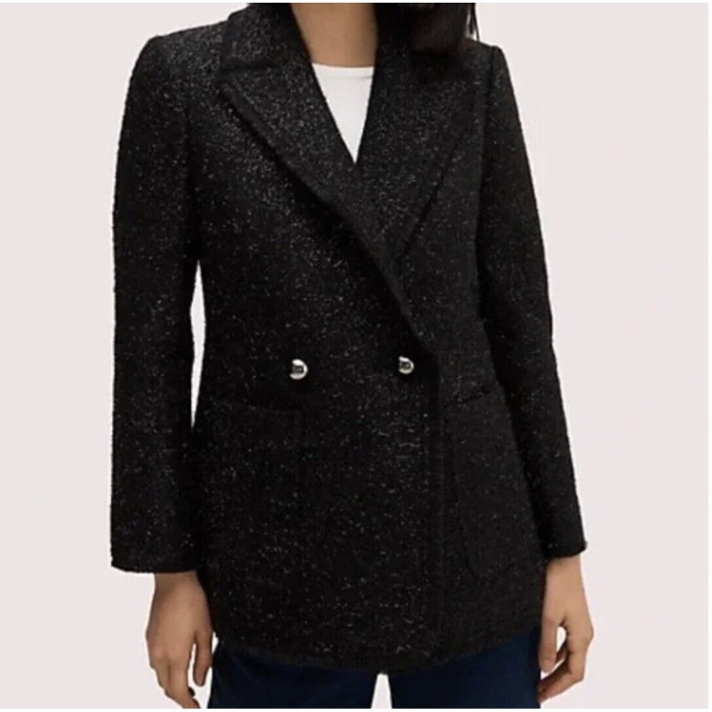 Kate Spade Wool Blazer Jacket Tinsel Metallic Sequel Tweed Black Women Sz 10